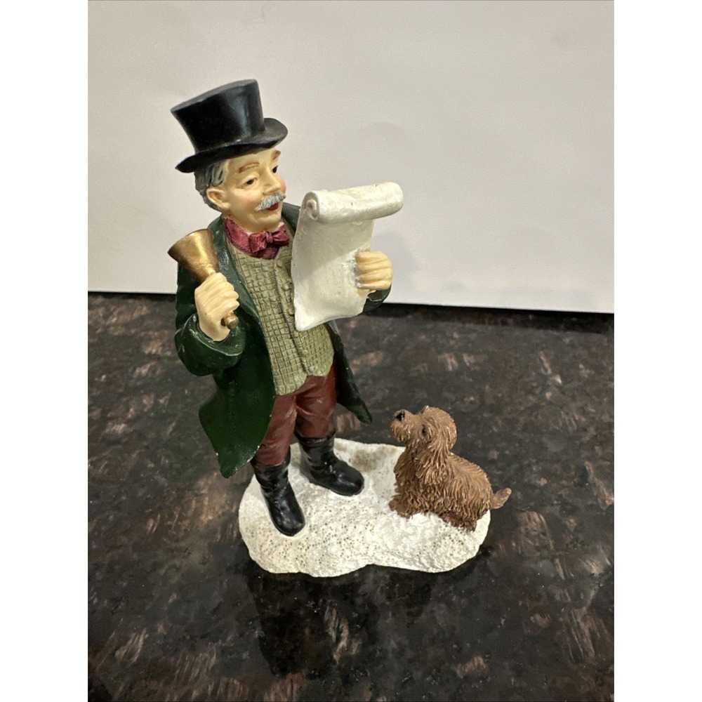 Vintage Mervyns Christmas Village Figurine Town Cryer/Mayor Reading Scroll 1998